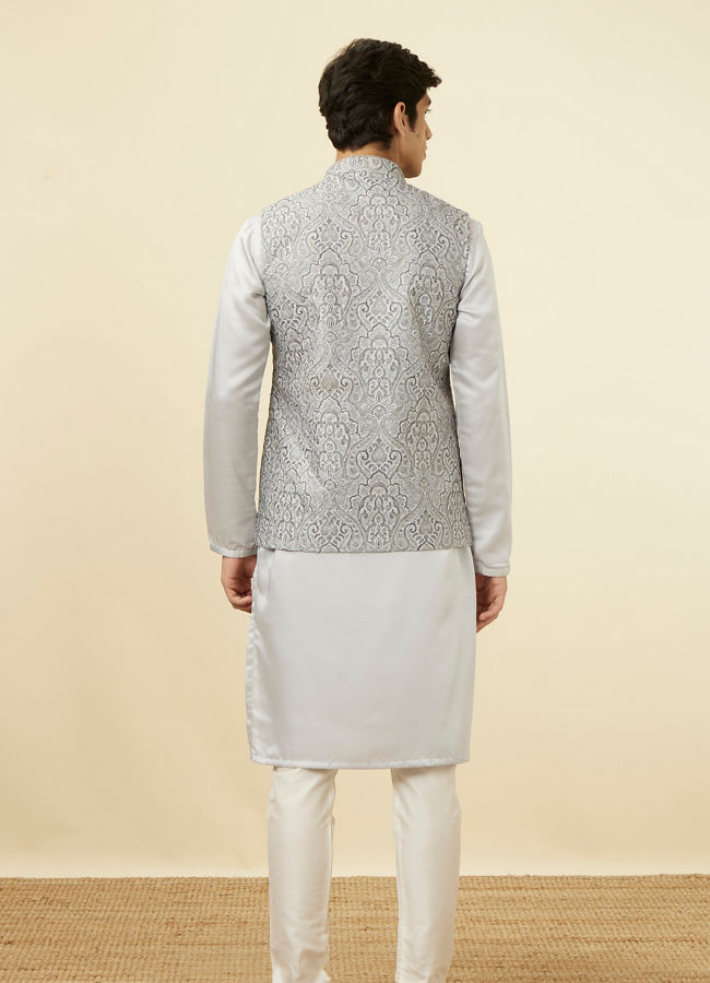 Manyavar Men Pearl RIver Grey Chikankari Inspired Printed Jacket