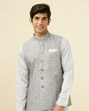 Pearl RIver Grey Chikankari Inspired Printed Jacket