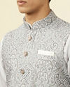 Manyavar Men Pearl RIver Grey Chikankari Inspired Printed Jacket