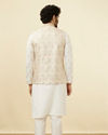 Manyavar Men Cream Pink Floral Printed Half Jacket