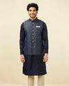 alt message - Manyavar Men Navy Blue Printed Jacket image number 2