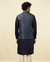 alt message - Manyavar Men Navy Blue Printed Jacket image number 3