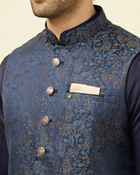 Manyavar Men Navy Blue Printed Jacket