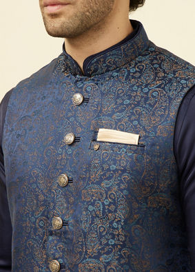Manyavar Men Navy Blue Printed Jacket