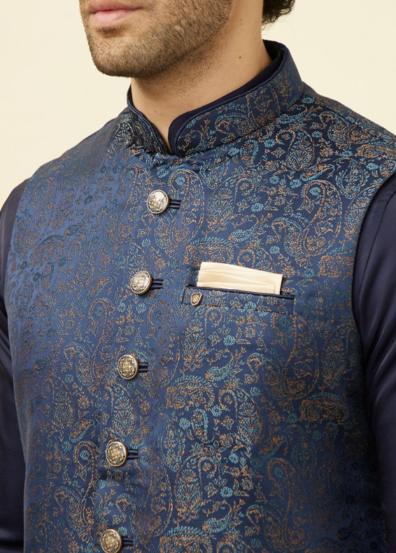 Manyavar Men Navy Blue Printed Jacket