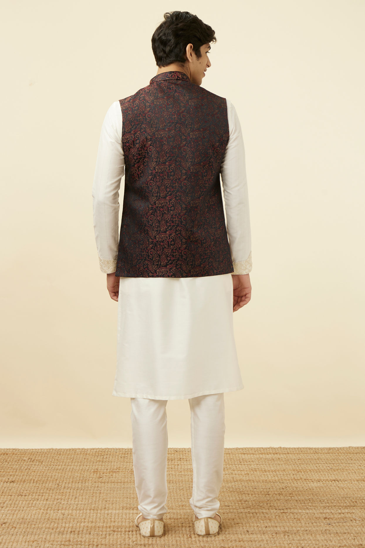 Manyavar Men Black Jacket With Contrast Prints