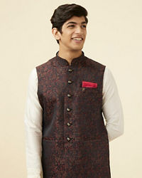 Manyavar Men Black Jacket With Contrast Prints