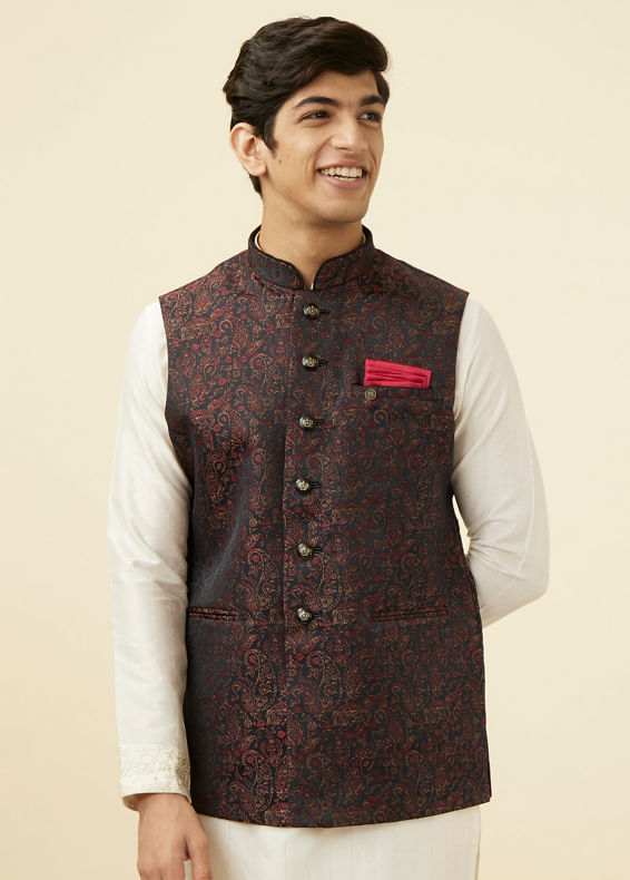 Manyavar Men Black Jacket With Contrast Prints
