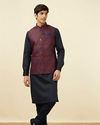 alt message - Manyavar Men Dark Blue Printed Jacket image number 2