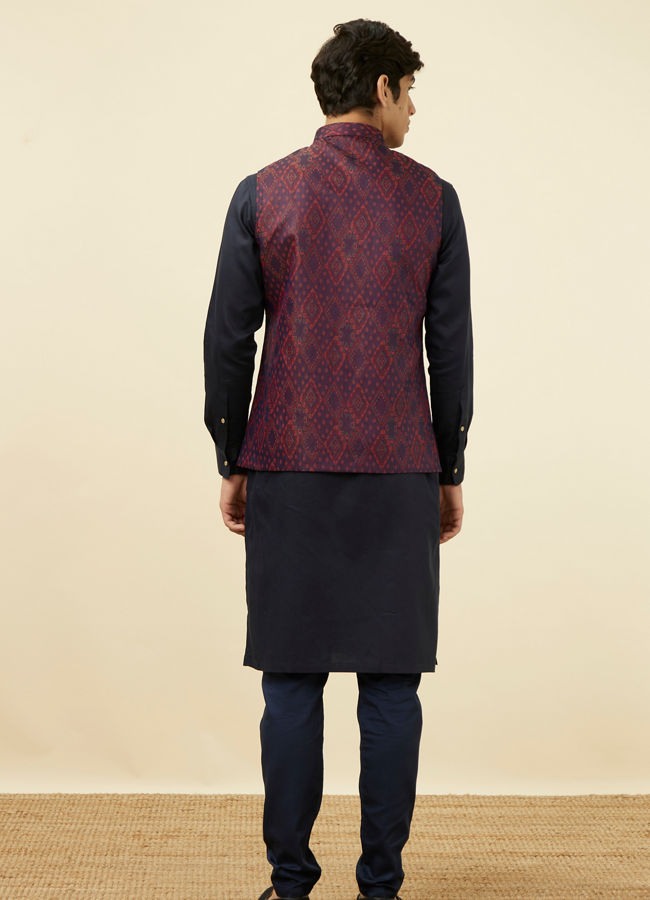 alt message - Manyavar Men Dark Blue Printed Jacket image number 3