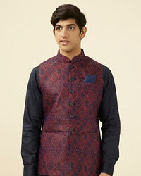 Manyavar Men Dark Blue Printed Jacket