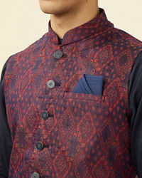 Manyavar Men Dark Blue Printed Jacket