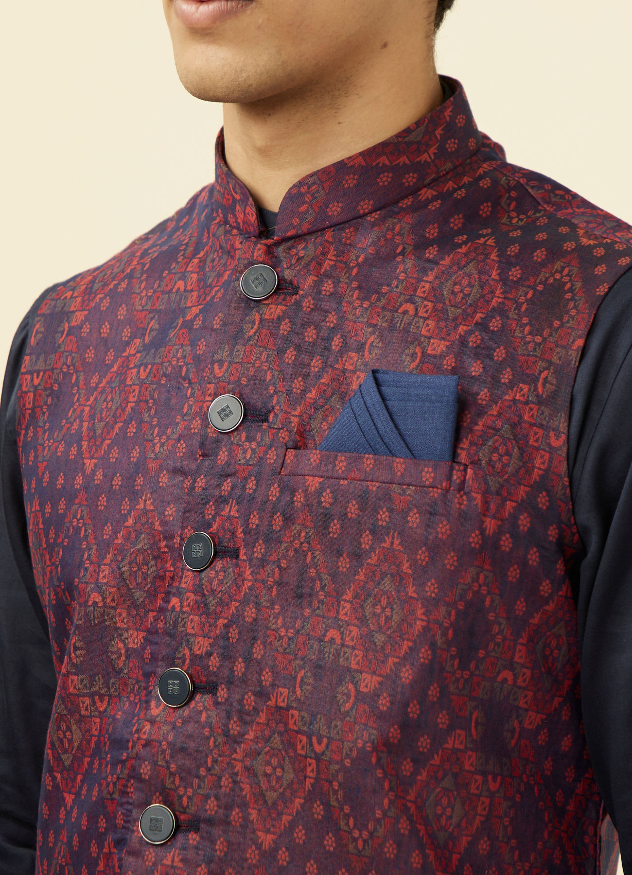 Manyavar Men Dark Blue Printed Jacket