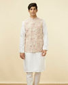 alt message - Manyavar Men Cream Jacket With Contrasting Floral Prints image number 2