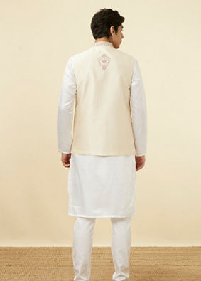 alt message - Manyavar Men Cream Jacket With Contrasting Floral Prints image number 3