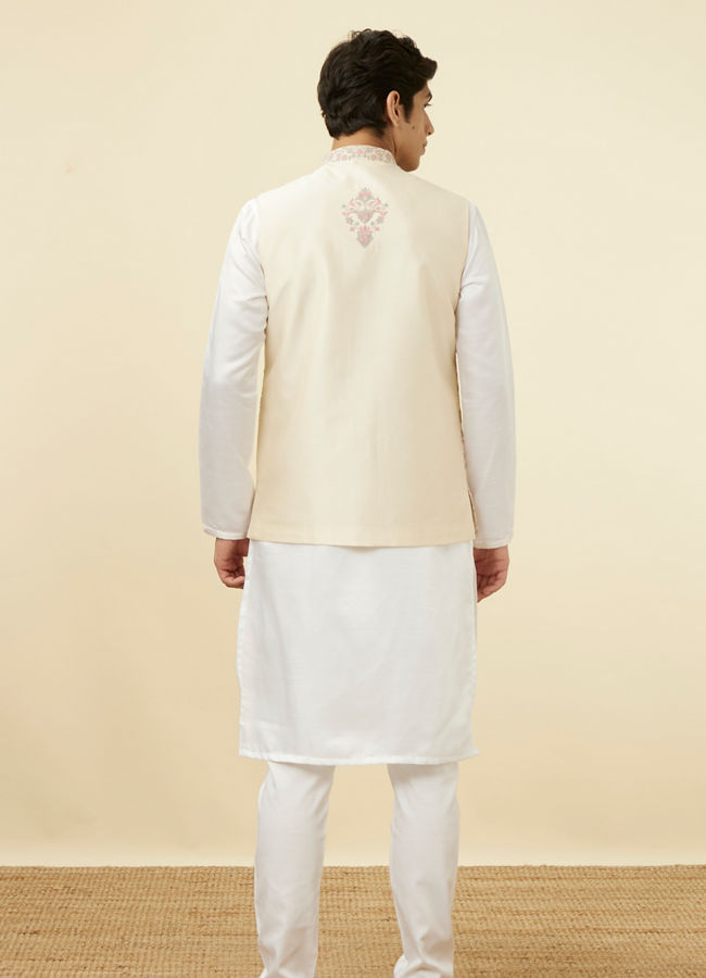 Manyavar Men Cream Jacket With Contrasting Floral Prints