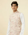 alt message - Manyavar Men Cream Jacket With Contrasting Floral Prints image number 0