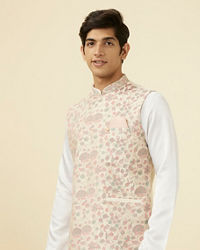 Manyavar Men Cream Jacket With Contrasting Floral Prints