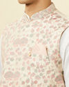 alt message - Manyavar Men Cream Jacket With Contrasting Floral Prints image number 1