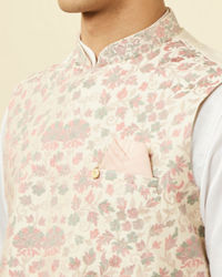 Manyavar Men Cream Jacket With Contrasting Floral Prints