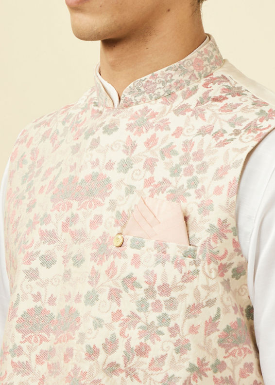 Manyavar Men Cream Jacket With Contrasting Floral Prints