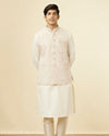 alt message - Manyavar Men Cream Jacket With Contrasting Pink Motifs image number 2