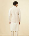 Manyavar Men Cream Jacket With Contrasting Pink Motifs