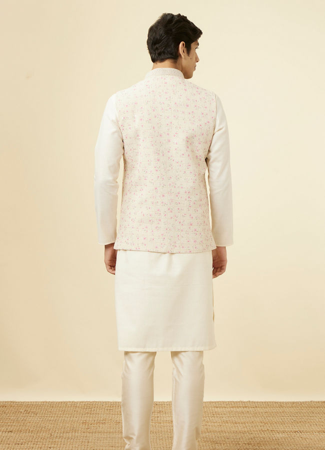 Cream Jacket With Contrasting Pink Motifs image number 3