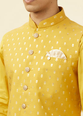 Manyavar Men Sunglow Yellow Buta Patterned Jacket