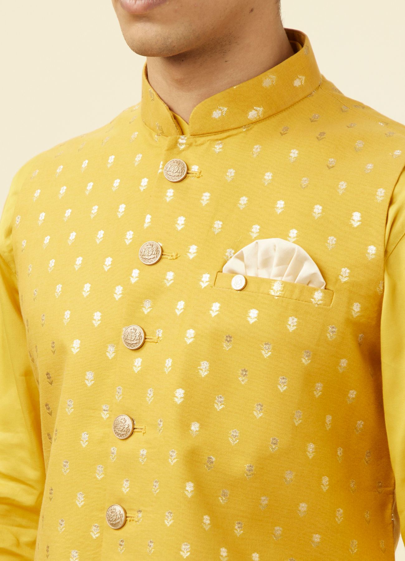 Manyavar Men Sunglow Yellow Buta Patterned Jacket