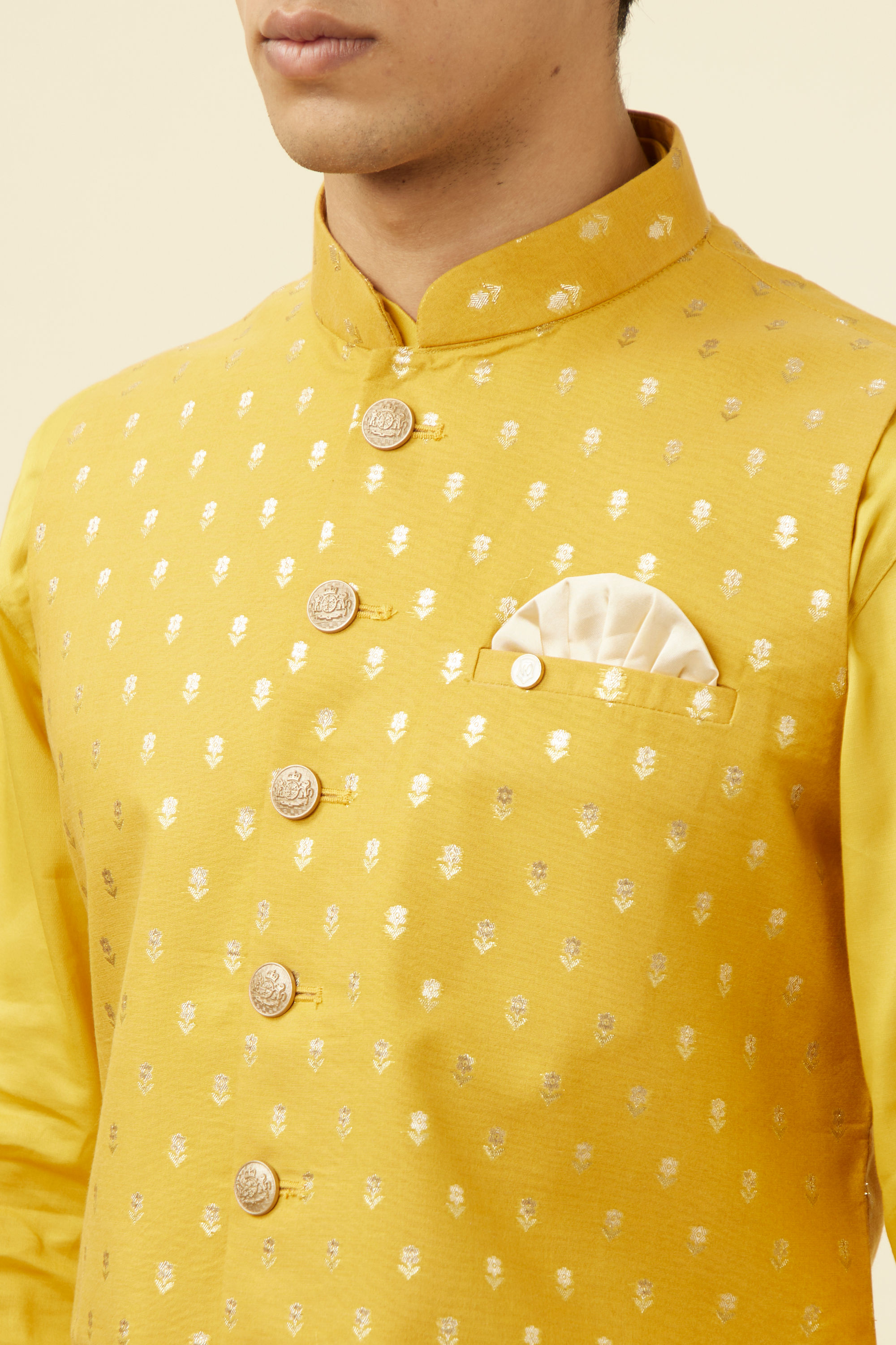 Manyavar Men Sunglow Yellow Buta Patterned Jacket