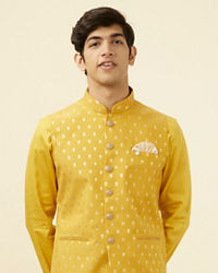 Manyavar Men Sunglow Yellow Buta Patterned Jacket