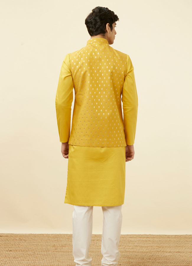 alt message - Manyavar Men Sunglow Yellow Buta Patterned Jacket image number 3