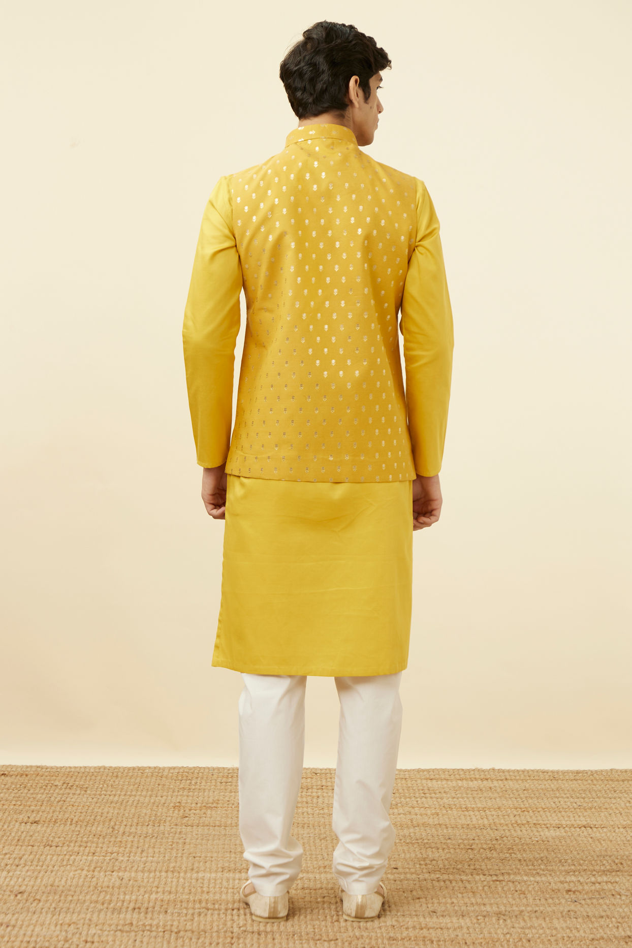 alt message - Manyavar Men Sunglow Yellow Buta Patterned Jacket image number 3