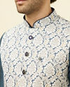 Manyavar Men Blue Floral Digital Print Nehru Jacket