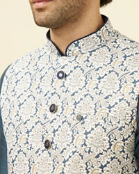 Manyavar Men Light Cream Printed Jacket