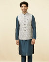 alt message - Manyavar Men Light Cream Printed Jacket image number 2