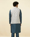 Manyavar Men Blue Floral Digital Print Nehru Jacket