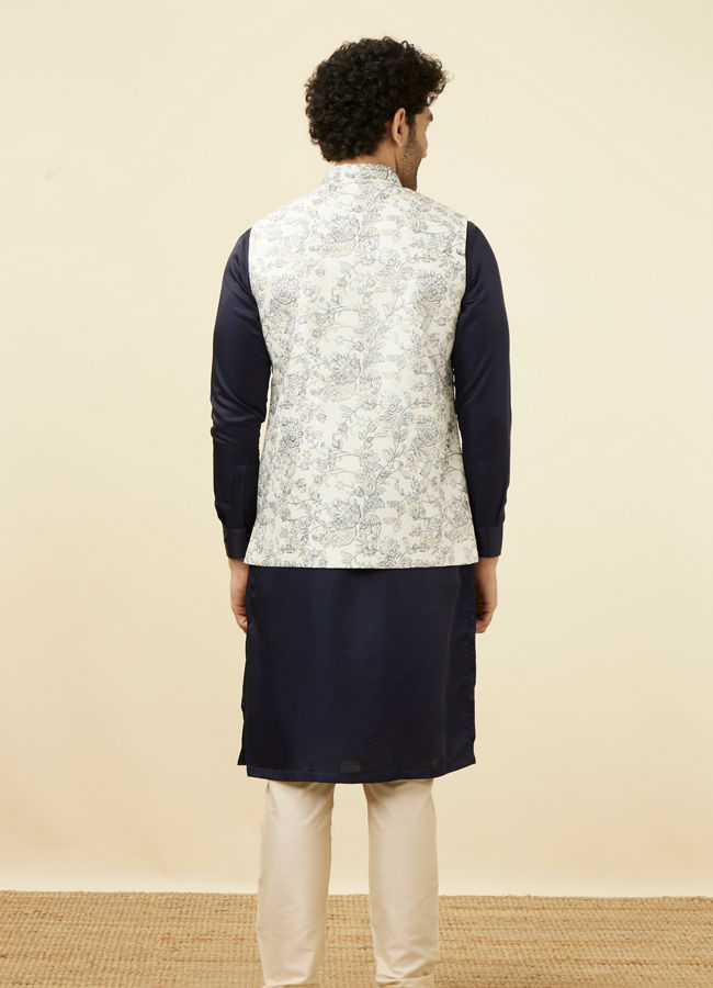 Manyavar Men Blue and White Printed Jacket