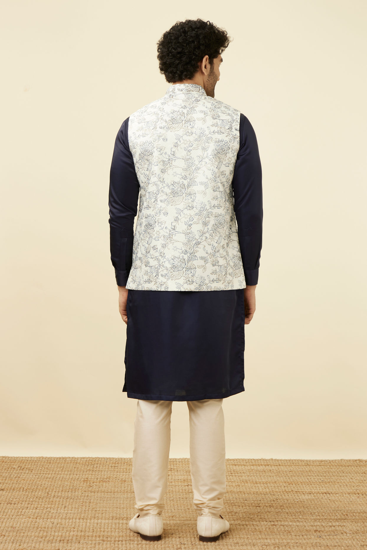 Manyavar Men Blue and White Printed Jacket