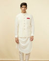 alt message - Manyavar Men Pearl White Floral Chikankari Jacket image number 2