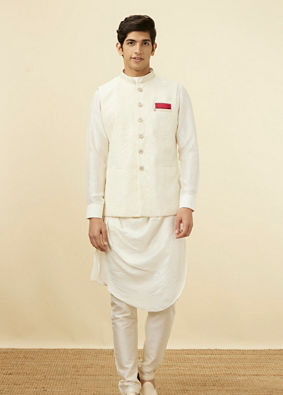 alt message - Manyavar Men Pearl White Floral Chikankari Jacket image number 2