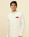 alt message - Manyavar Men Pearl White Floral Chikankari Jacket image number 0