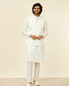 Manyavar Men Warm White Grid Patterned Nehru Jacket image number 2