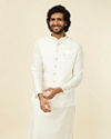 Manyavar Men Warm White Grid Patterned Nehru Jacket image number 0