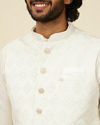 Manyavar Men Warm White Grid Patterned Nehru Jacket image number 1