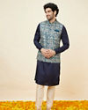 Manyavar Men Ferozi Blue Botanical Patterned Jacket