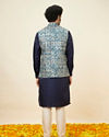 Manyavar Men Ferozi Blue Botanical Patterned Jacket
