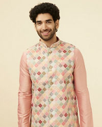 Manyavar Men Soft Beige Jaal Patterned Chikankari Embroidered Jacket