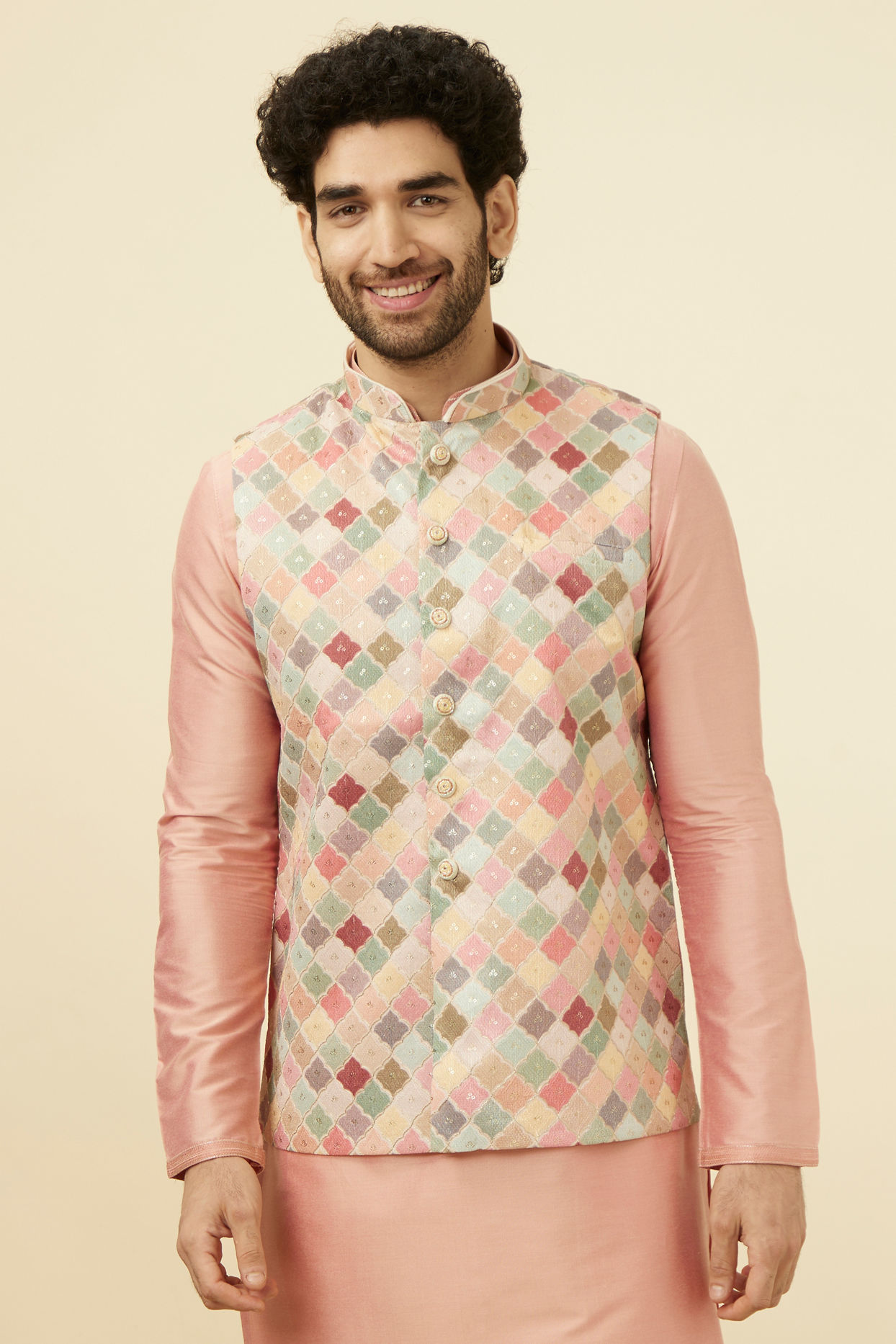 Multicolored Chikan Print Jacket image number 0